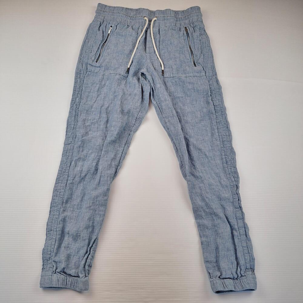 Athleta Pants Womens 4 Blue Cabo Linen Jogger Drawstring Zip Pocket Cuffed